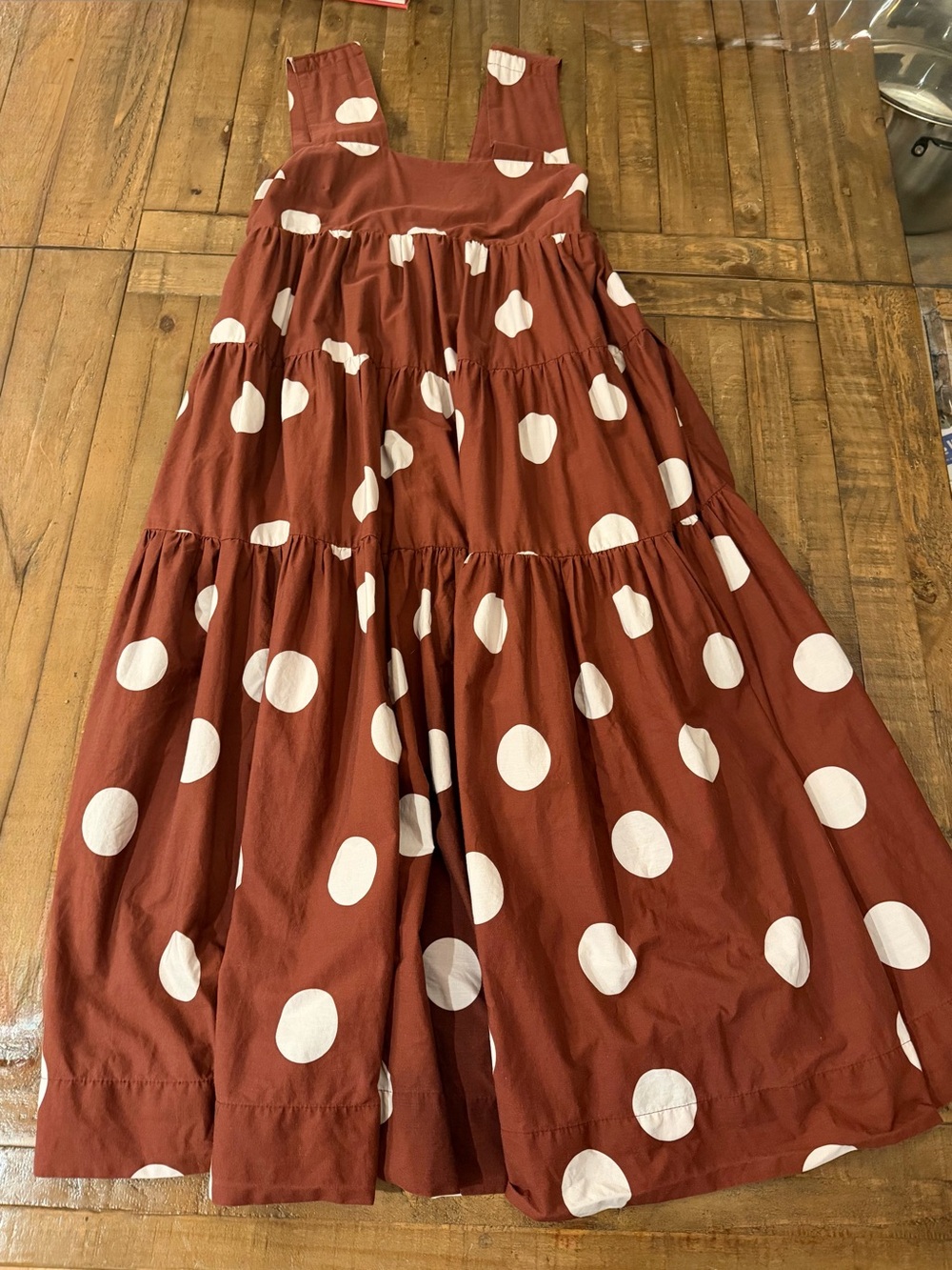 Anthropologie Rust Maxi Dress with White Polka Dots